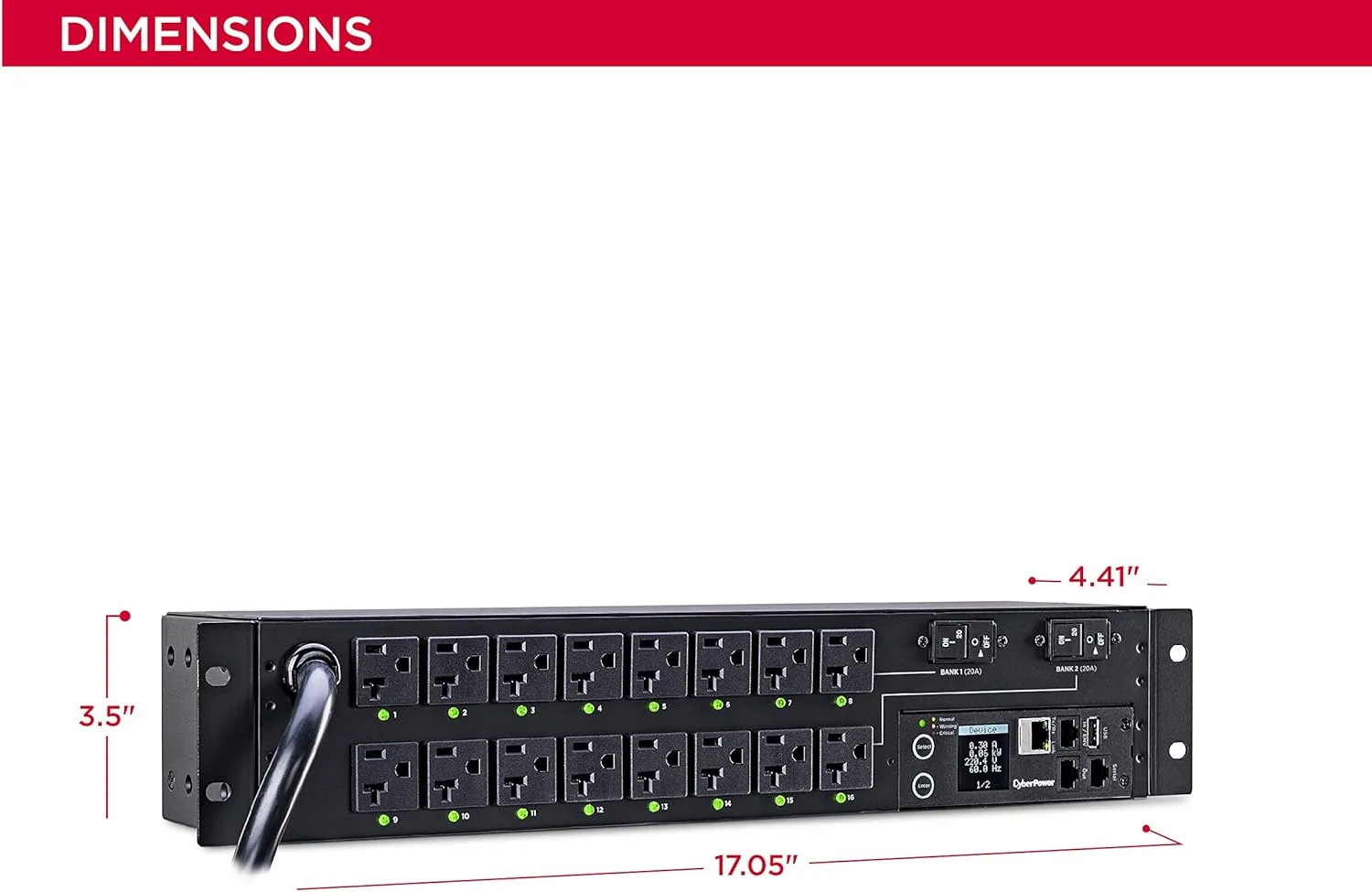 CyberPower PDU41003 Switched PDU, 120V/30A, 16 Outlets, 2U Rackmount