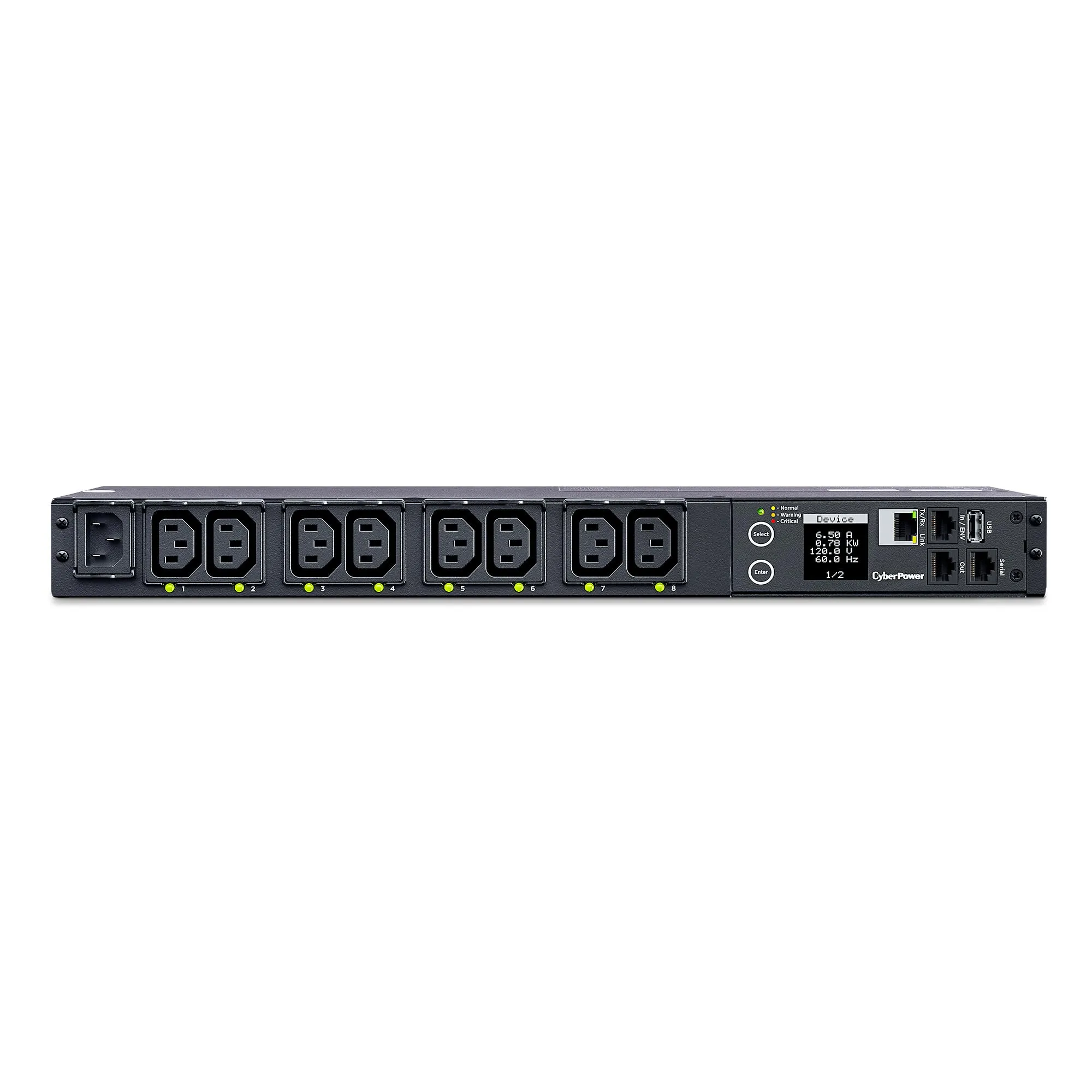 CyberPower PDU41004 Switched PDU, 100-240V/12A, (Derated to 12A UL /10A CE), 8 Outlets (C13), Input (C14) 10 ft. Cord, 1U Rackmount, 3 Year Warranty - Black