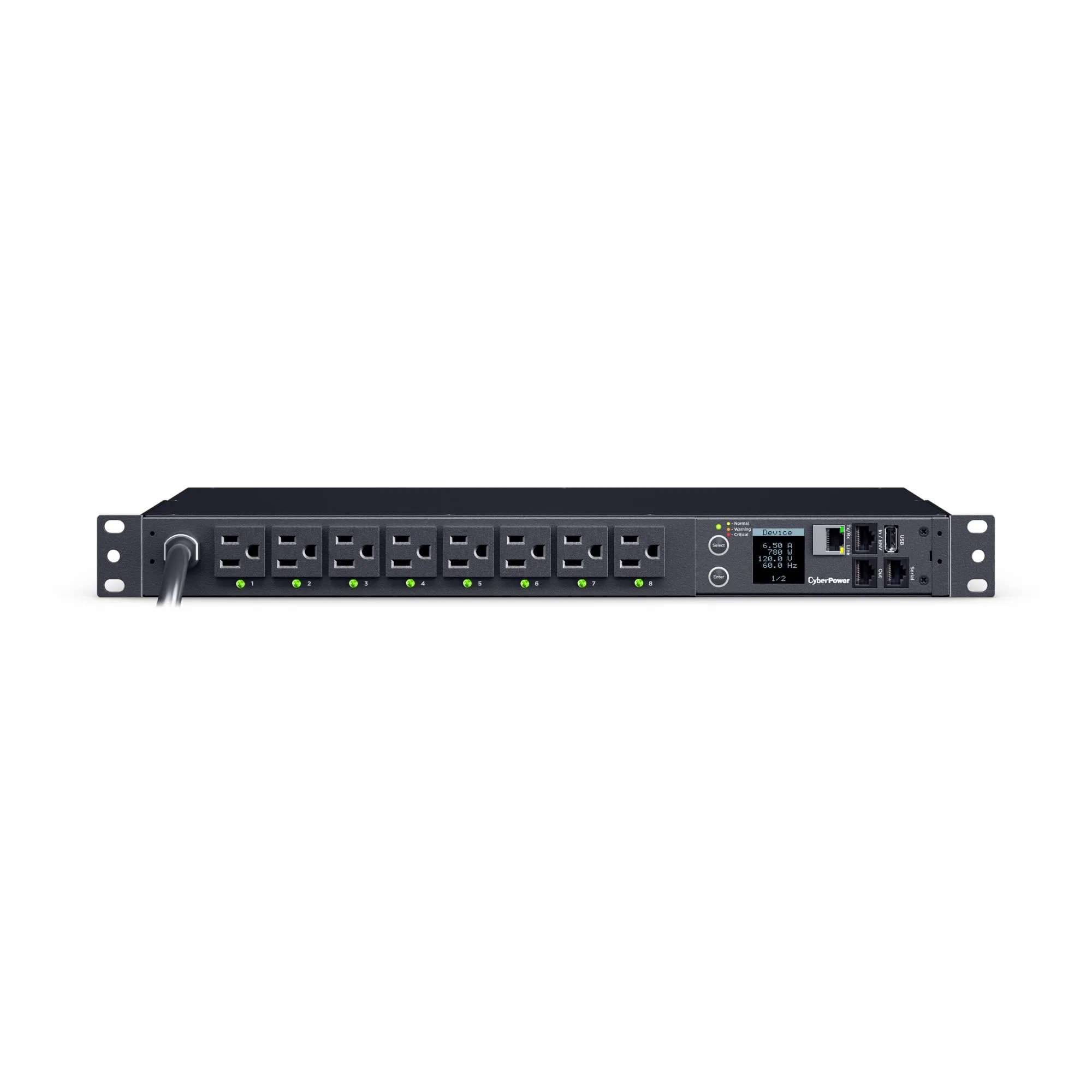 CyberPower PDU41021 Switched PDU, 100-120V, 15A (Derated to 12A), 16 Outlets, 1U Rackmount, 12 Foot Power Cord