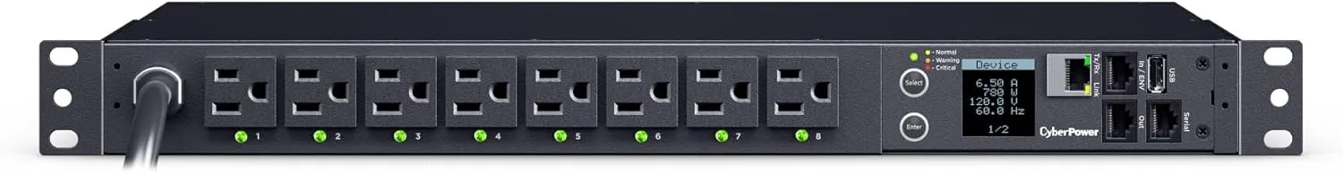 CyberPower PDU41021 Switched PDU, 100-120V, 15A (Derated to 12A), 16 Outlets, 1U Rackmount, 12 Foot Power Cord