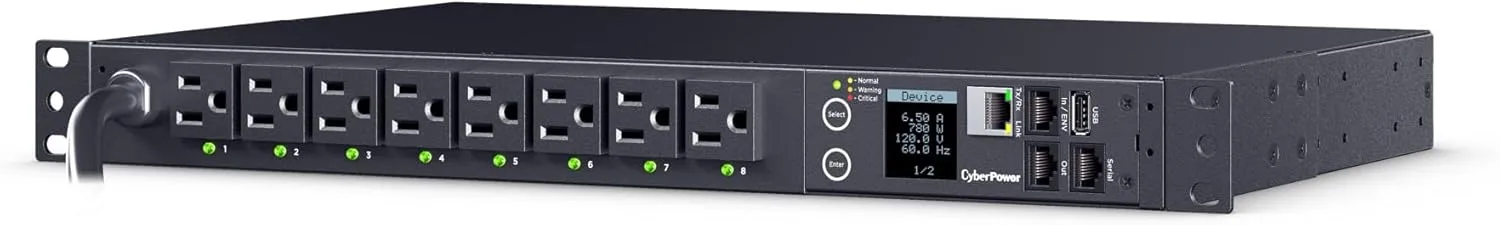 CyberPower PDU41021 Switched PDU, 100-120V, 15A (Derated to 12A), 16 Outlets, 1U Rackmount, 12 Foot Power Cord
