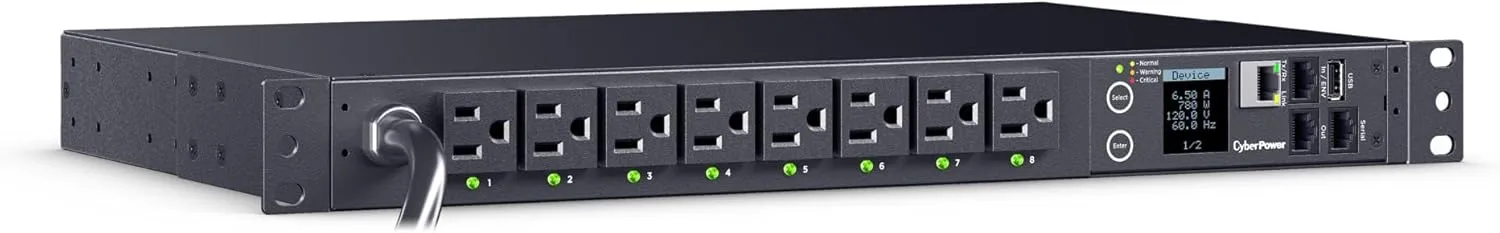CyberPower PDU41021 Switched PDU, 100-120V, 15A (Derated to 12A), 16 Outlets, 1U Rackmount, 12 Foot Power Cord