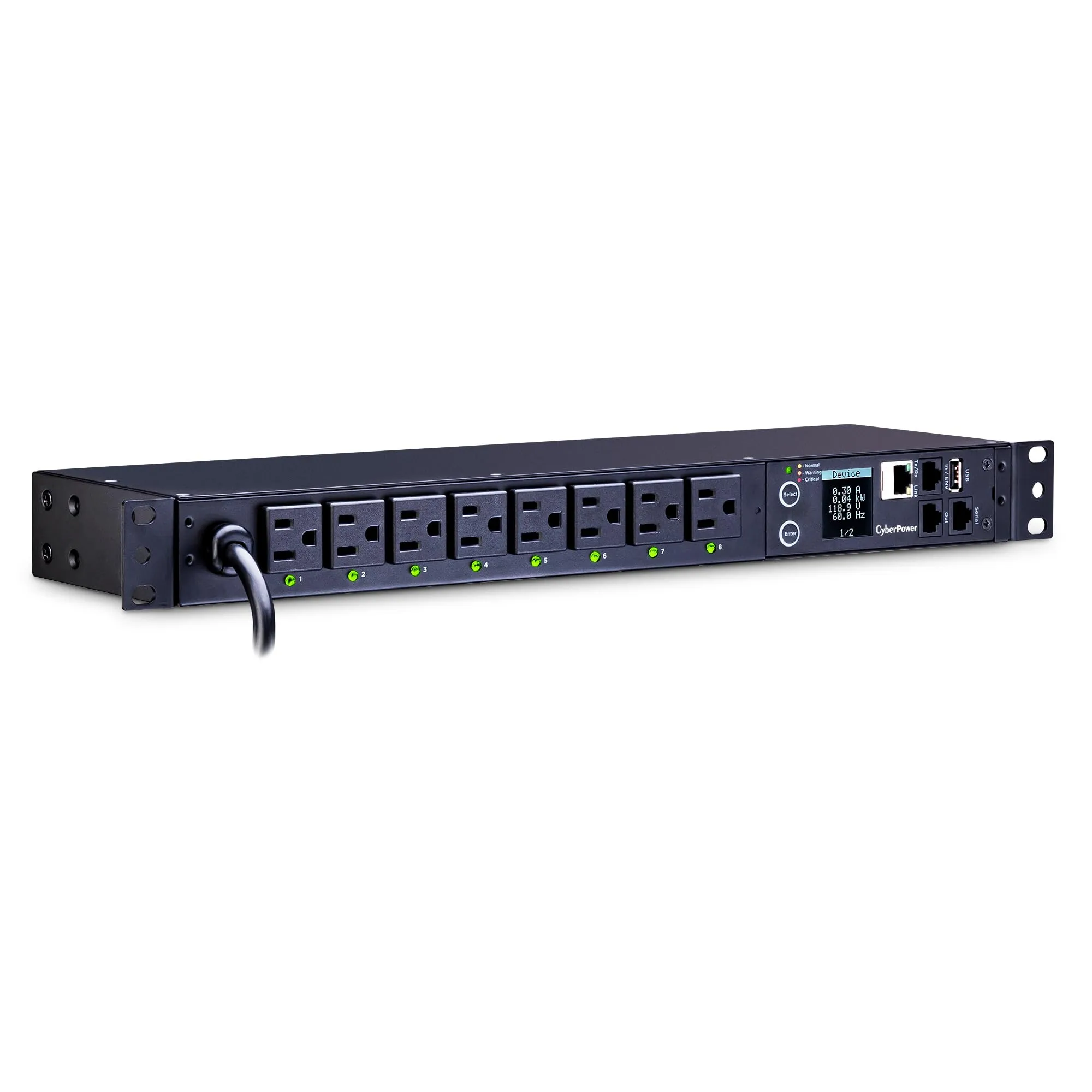 CyberPower PDU81001 Switched Metered-By-Outlet PDU, 100-120V/15A, 8 Outlets, 1U Rackmount