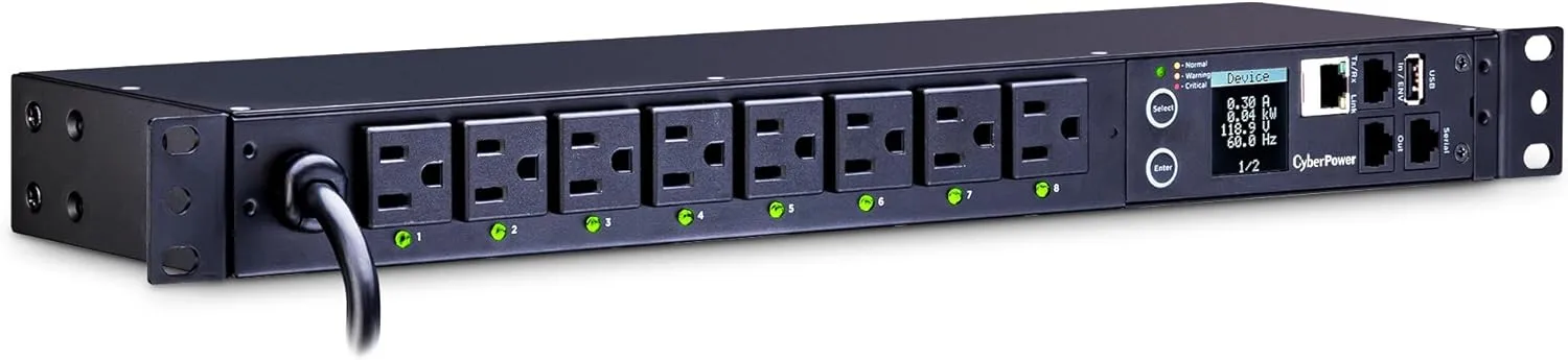 CyberPower PDU81001 Switched Metered-By-Outlet PDU, 100-120V/15A, 8 Outlets, 1U Rackmount
