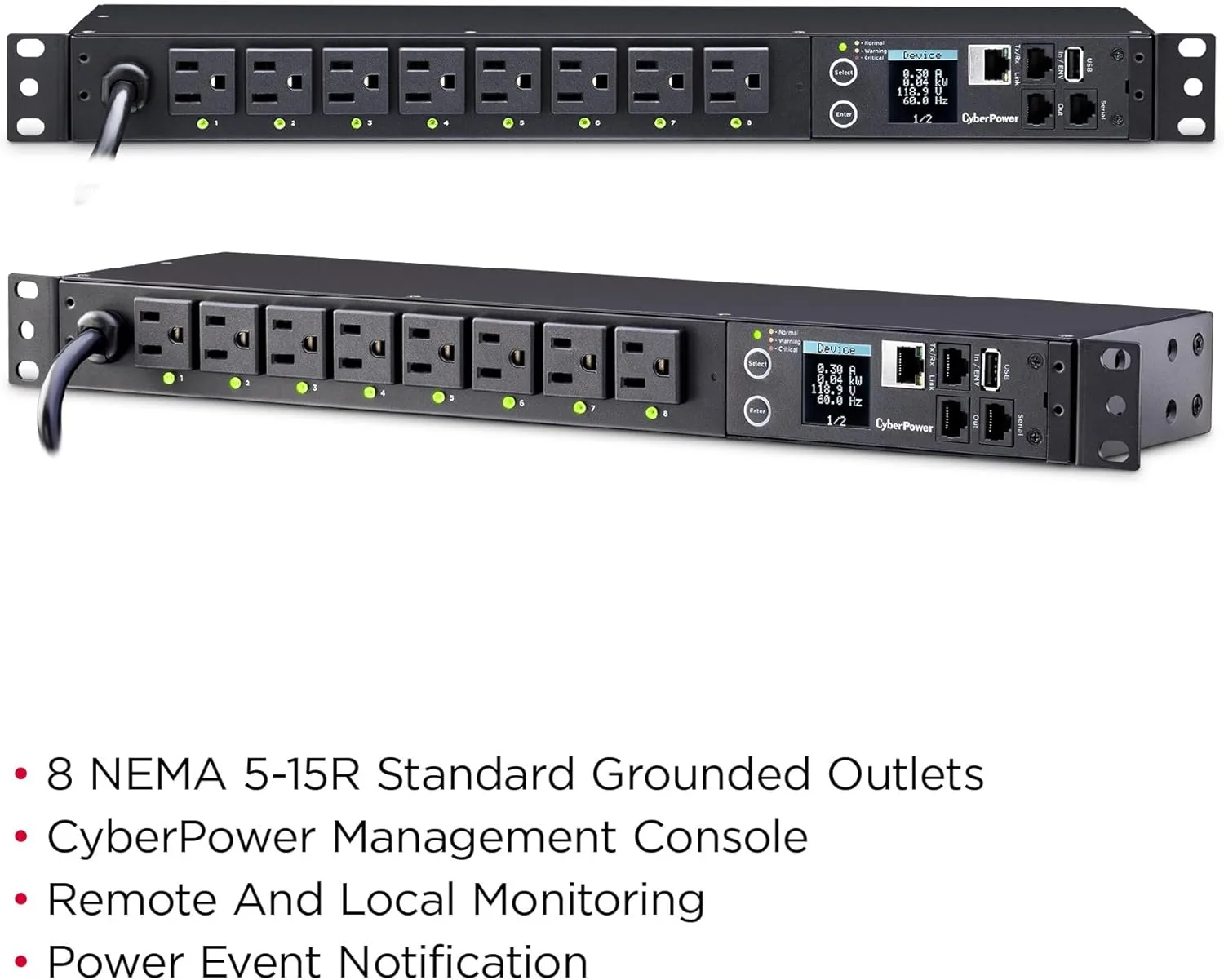 CyberPower PDU81001 Switched Metered-By-Outlet PDU, 100-120V/15A, 8 Outlets, 1U Rackmount