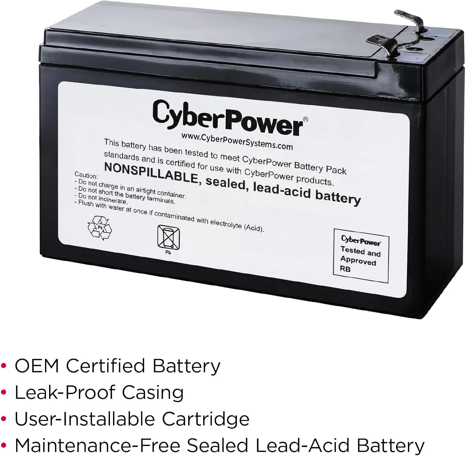 CyberPower RB1280A UPS Replacement Battery Cartridge, Maintenance-Free, User Installable, 12V/9Ah