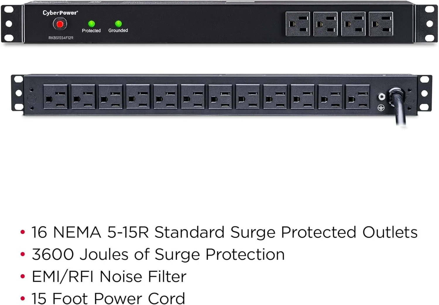 CYBERPOWER Rackbar Surge Protector, 120V/15A, 3600 Joules, 1U Rackmount