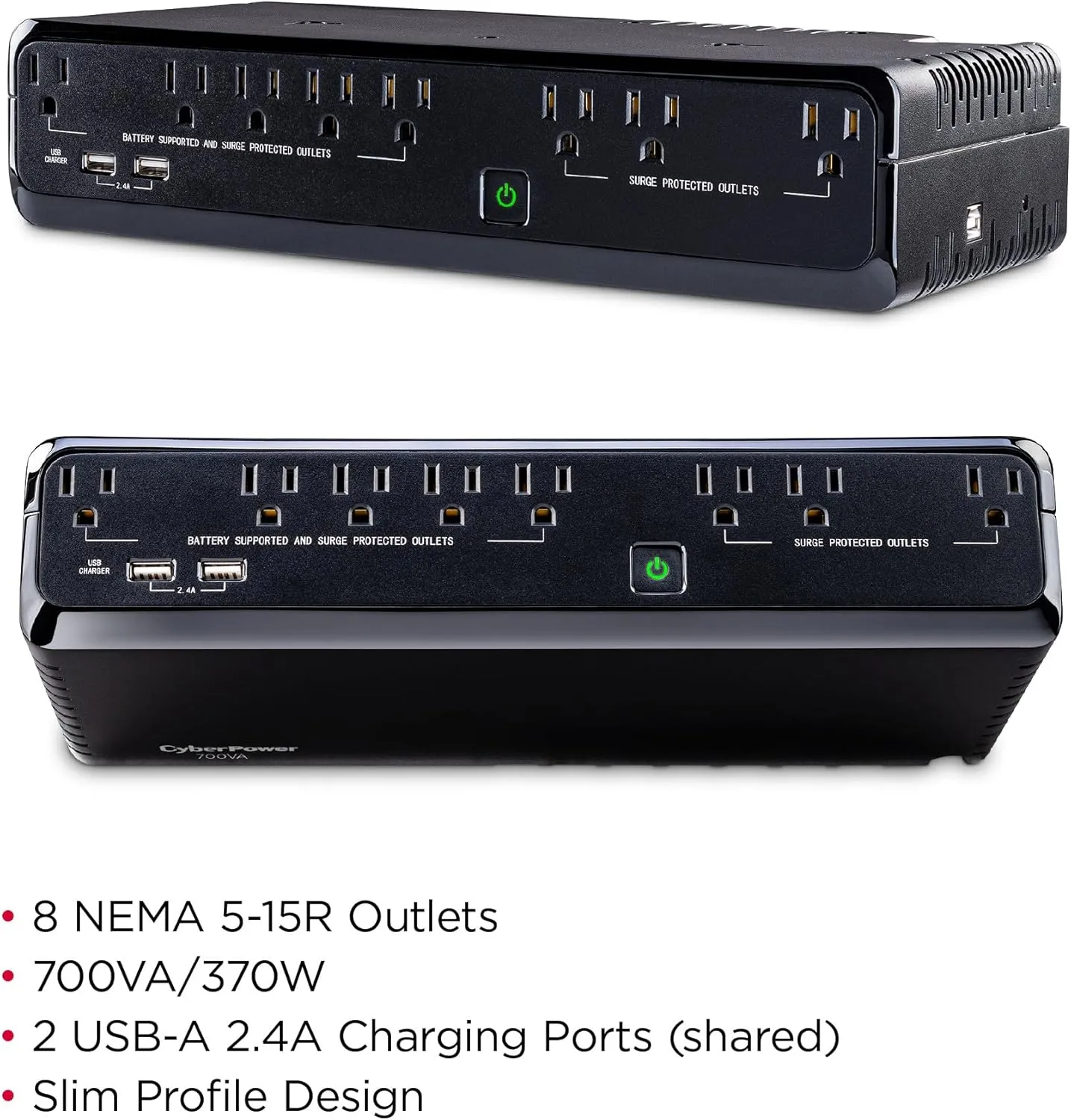 CyberPower SL700U Standby UPS System, 700VA/370W, 8 Outlets, Slim Profile, Black