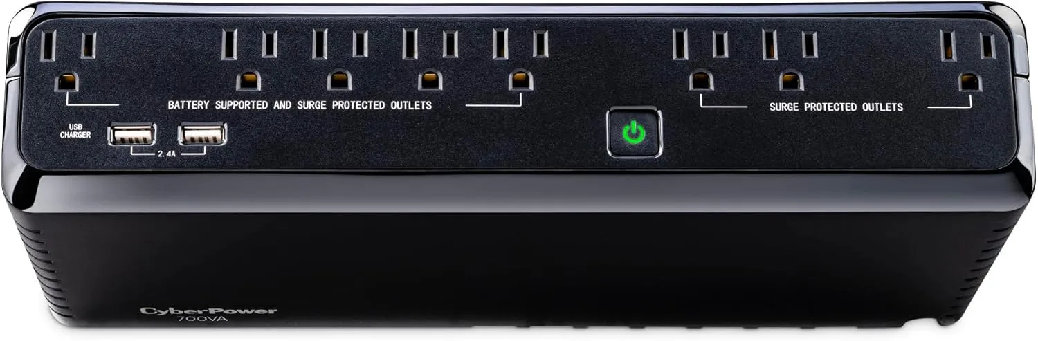 CyberPower SL700U Standby UPS System, 700VA/370W, 8 Outlets, Slim Profile, Black