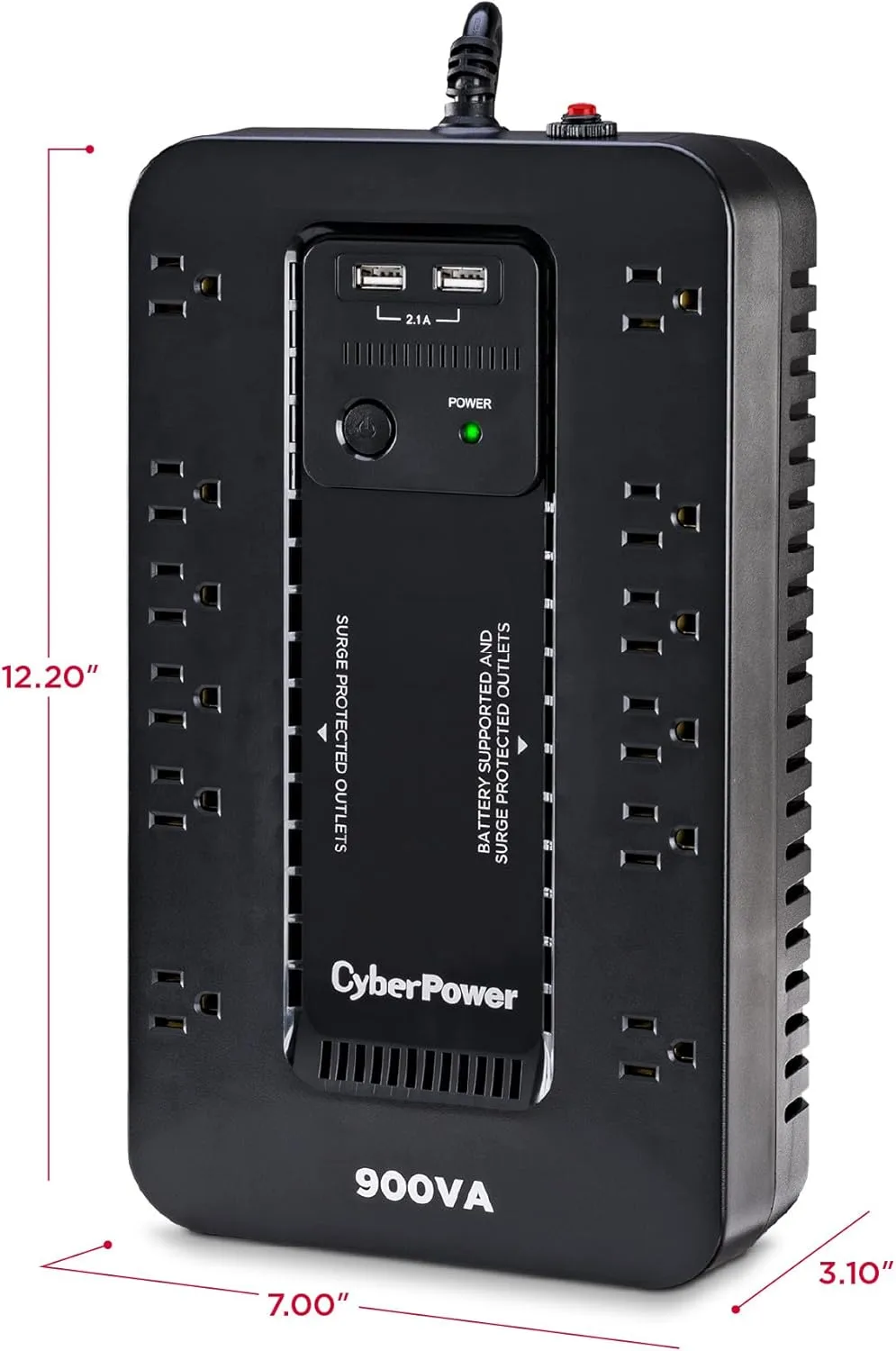 CyberPower ST900U Standby UPS System, 900VA/500W, 12 Outlets, 2 USB, Black
