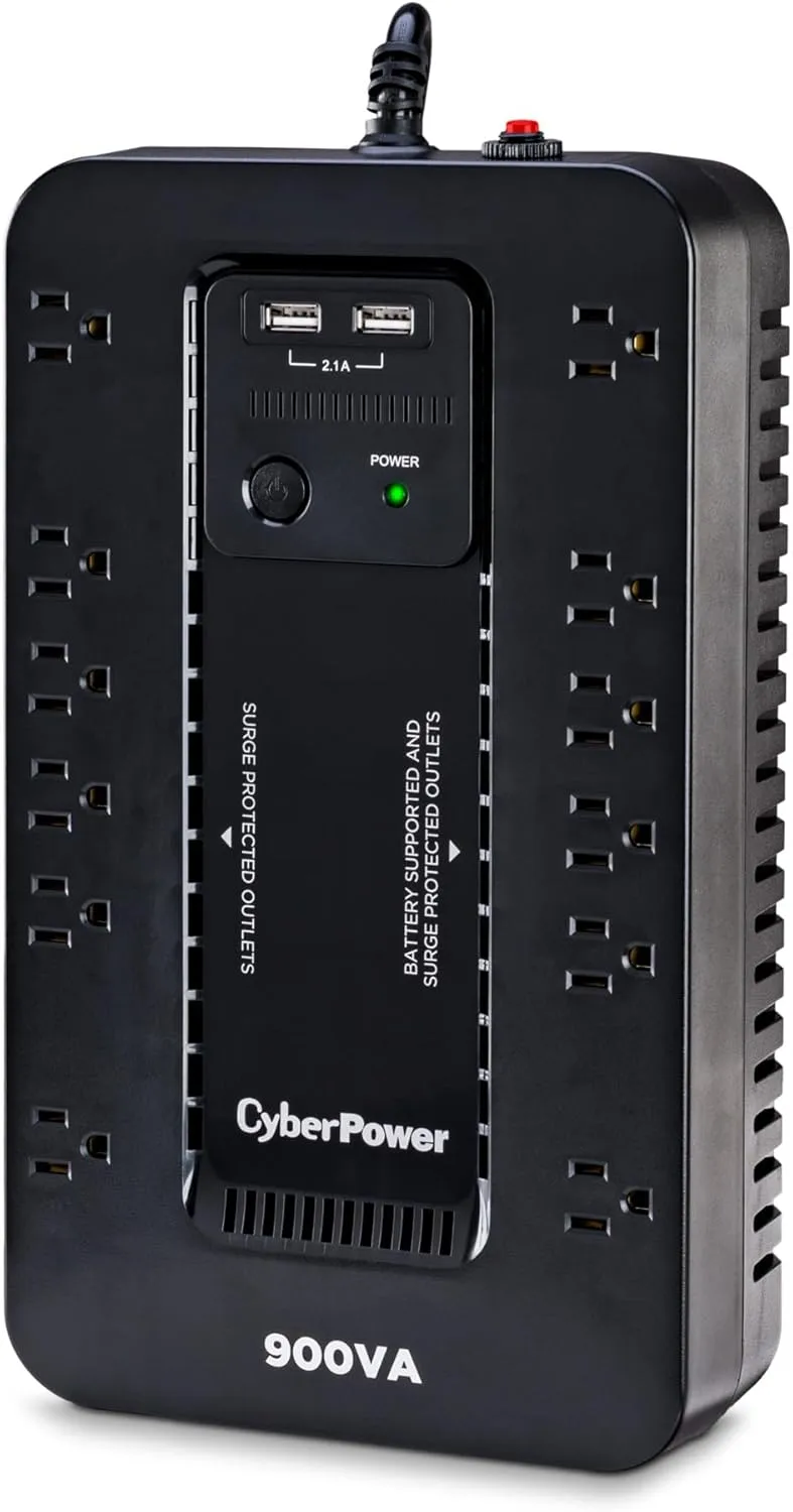 CyberPower ST900U Standby UPS System, 900VA/500W, 12 Outlets, 2 USB, Black