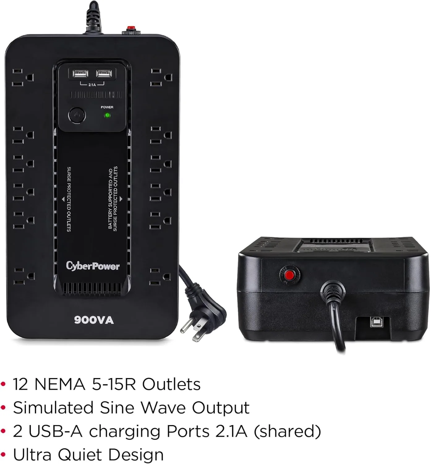 CyberPower ST900U Standby UPS System, 900VA/500W, 12 Outlets, 2 USB, Black