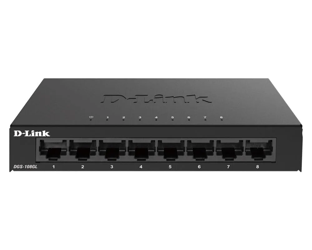 D-Link Ethernet Switch, 8 Port Gigabit Unmanaged Desktop Plug and Play Sturdy Metal Housing Fanless Design EEE Brown Box (DGS-108GL) Compact 8-Port Gigabit Switch