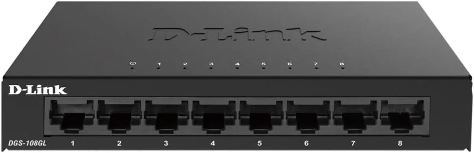D-Link Ethernet Switch, 8 Port Gigabit Unmanaged Desktop Plug and Play Sturdy Metal Housing Fanless Design EEE Brown Box (DGS-108GL) Compact 8-Port Gigabit Switch