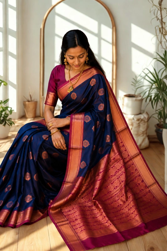 Premium Soft Silk Blue With Magenta