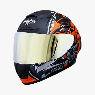 STEELBIRD SA-2 VILLAIN GLOSSY BLACK/ORANGE C/V (L) + EXTRA GOLD VISOR