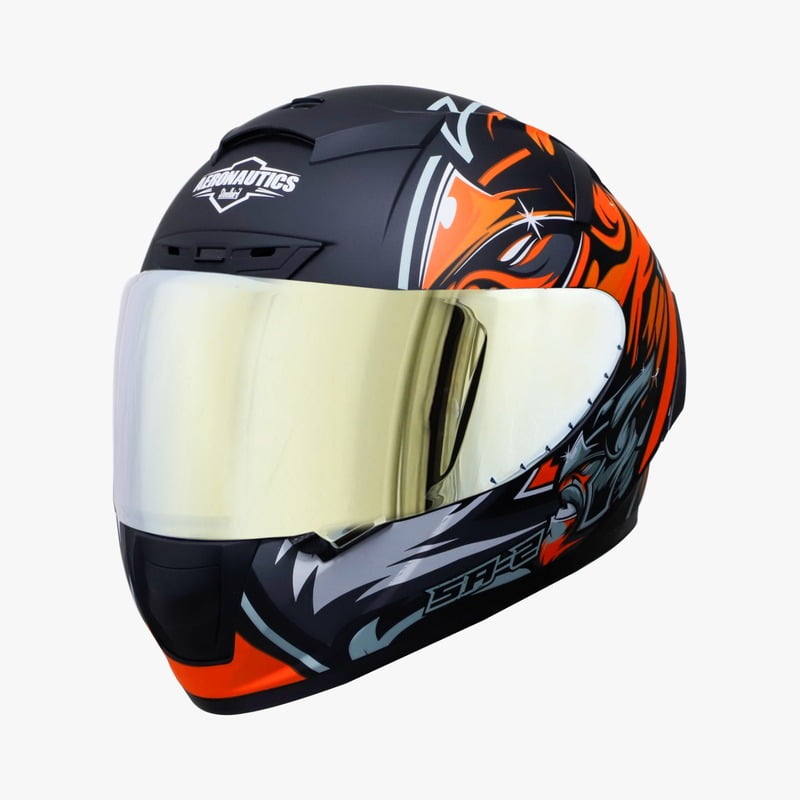 STEELBIRD SA-2 VILLAIN GLOSSY BLACK/ORANGE C/V (L) + EXTRA GOLD VISOR