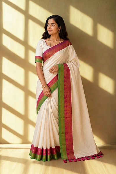 Mul cotton with Kanchi border white