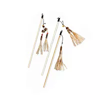 Natural Feather & Tassel Cat Teaser Wand Toy – Interactive Bamboo Cat Play Stick