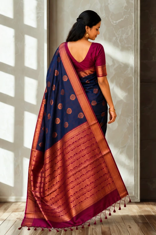 Premium Soft Silk Blue With Magenta