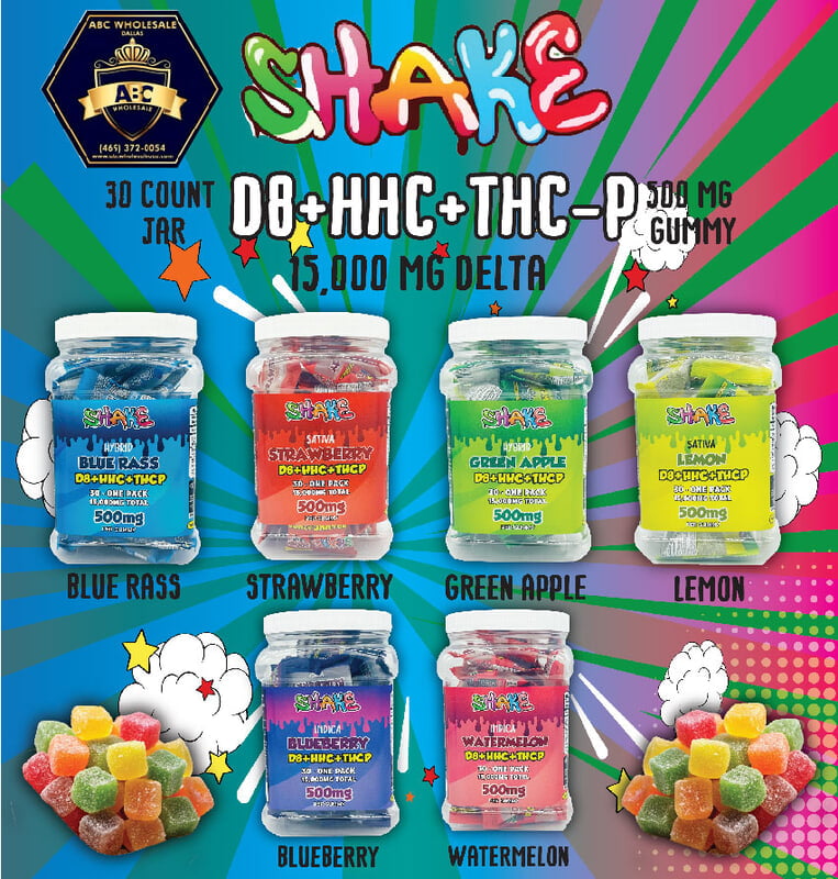 SHAKE D8+HHC+THCP | 30CT JAR | 500MG PER GUMMY | 15,000 MG TOTAL