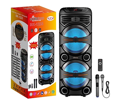 BK-1223 Portable Party Speaker with Dual 12.5” Woofers, LED Lights & Microphones