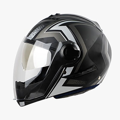 STEELBIRD SBA-2 ISS REED GLOSSY BLACK GREY D/V (SILVER) (L)