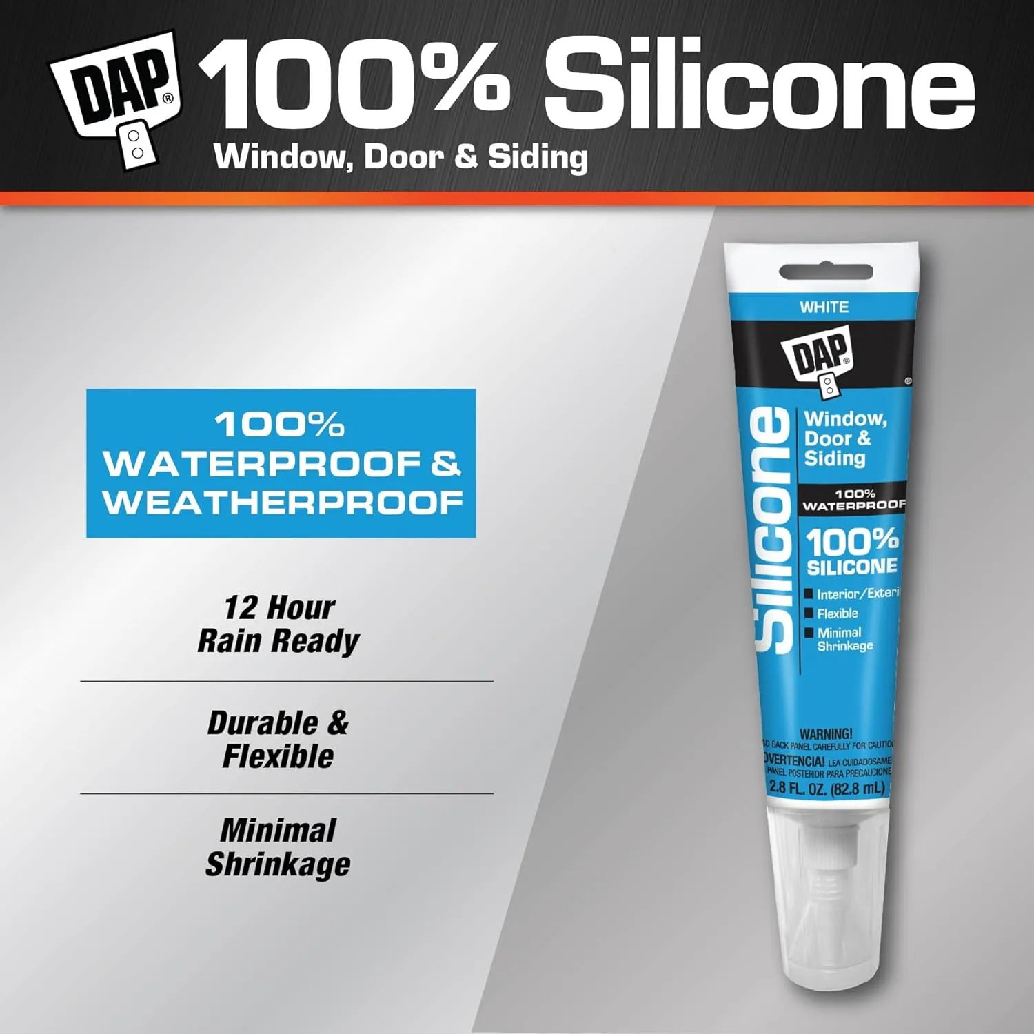 DAP 100% Silicone Rubber Window, Door, and Siding Sealant, White 2.8 Oz (7079800752)