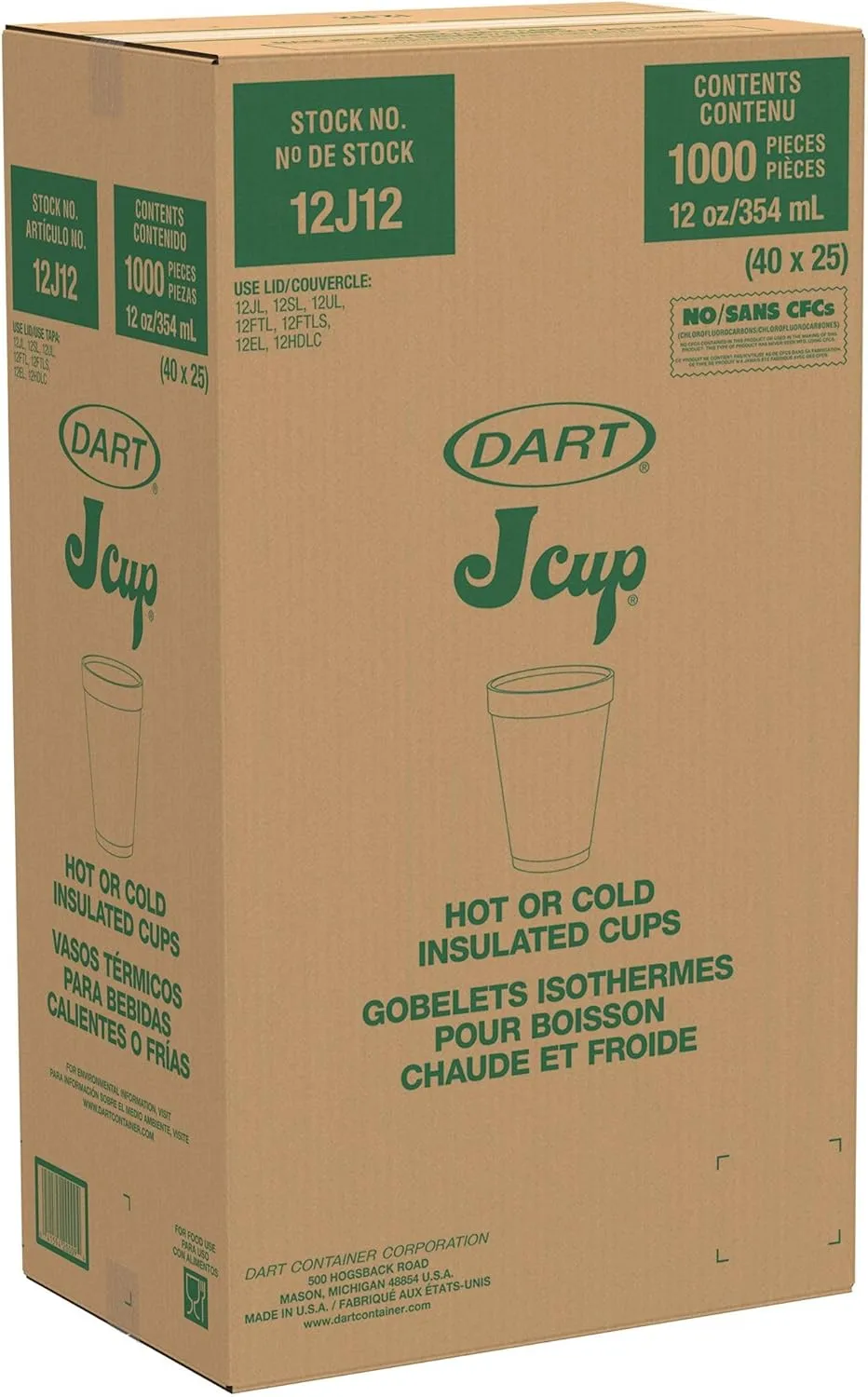 DART 12J12 12 oz Foam Cup (Case of 1000)