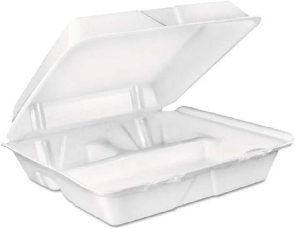 Dart 3-Compartment Foam Carryout Food Containers, 8 Oz, White - Pack of 200