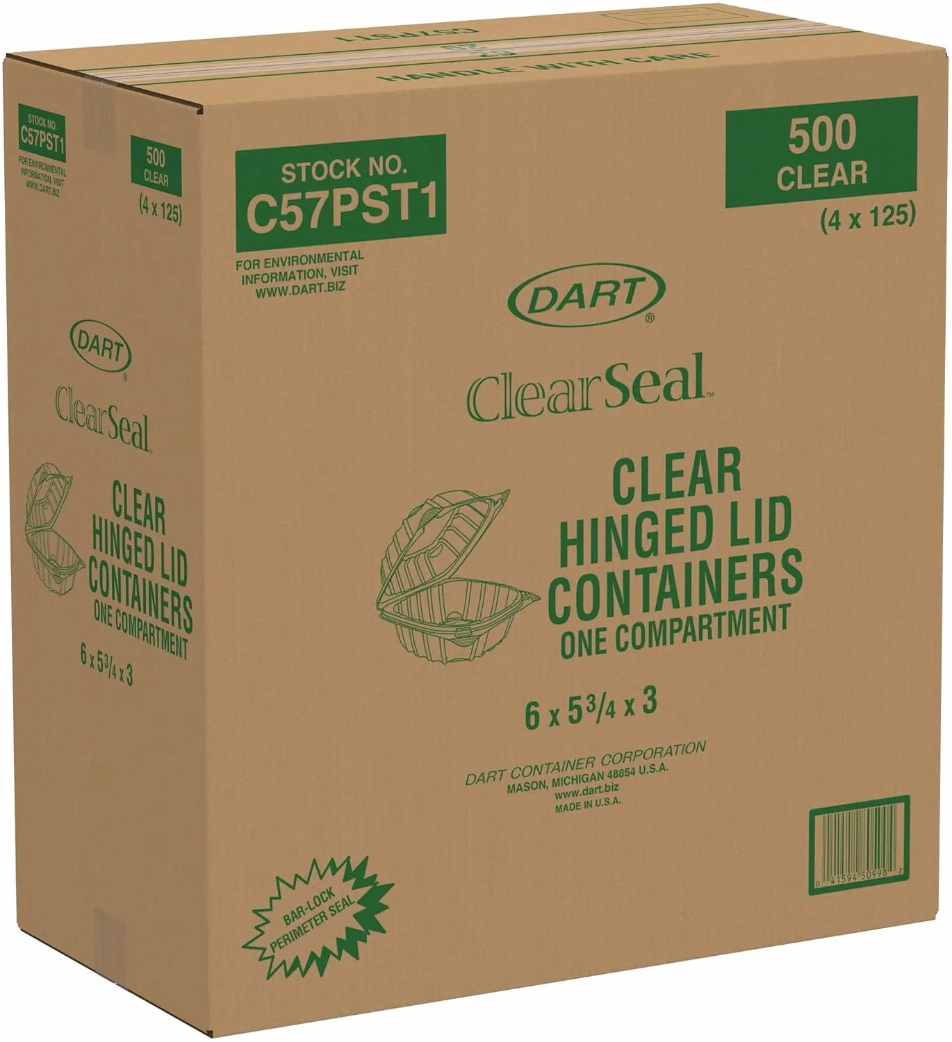 Dart C57PST1 OPS 6 in Clear Hinged Container, 6.0 X 5.8 in (Case of 500)