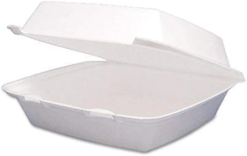 Dart Hinged-Lid Foam Containers, 3 1/4inH x 8 3/8inW x 7 7/8inD, White, Pack Of 200 Containers