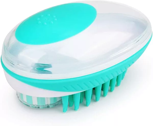 Pet Bath Brush with Shampoo Dispenser Silicone Grooming and Massage Brush for Cats and Dogs