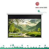 Valerion Backyard Weather Proof Motorized Drop Down Matte White Screen 120 Inches