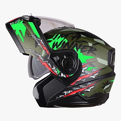 STEELBIRD SBA-7 ISS WINNER MATT BLACK/FLUO GREEN C/V (L)