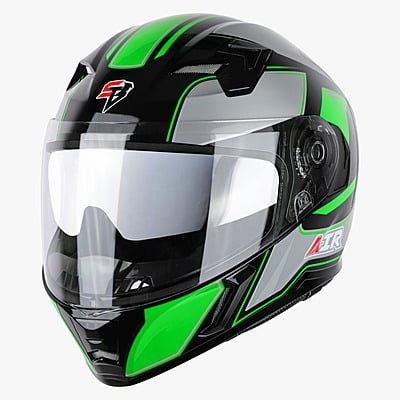 STEELBIRD SBA-21 ISS AIR CARBON GLOSSY BLACK/GREEN C/V (M)