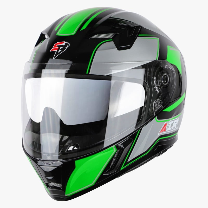STEELBIRD SBA-21 ISS AIR CARBON GLOSSY BLACK/GREEN C/V (M)