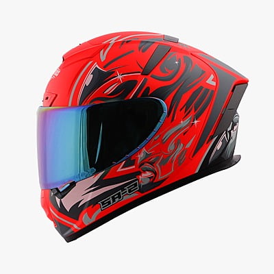 STEELBIRD SA-2 VILLAIN FLUO WATERMELON /GREY C/V (L) + EXTRA RAINBOW VISOR