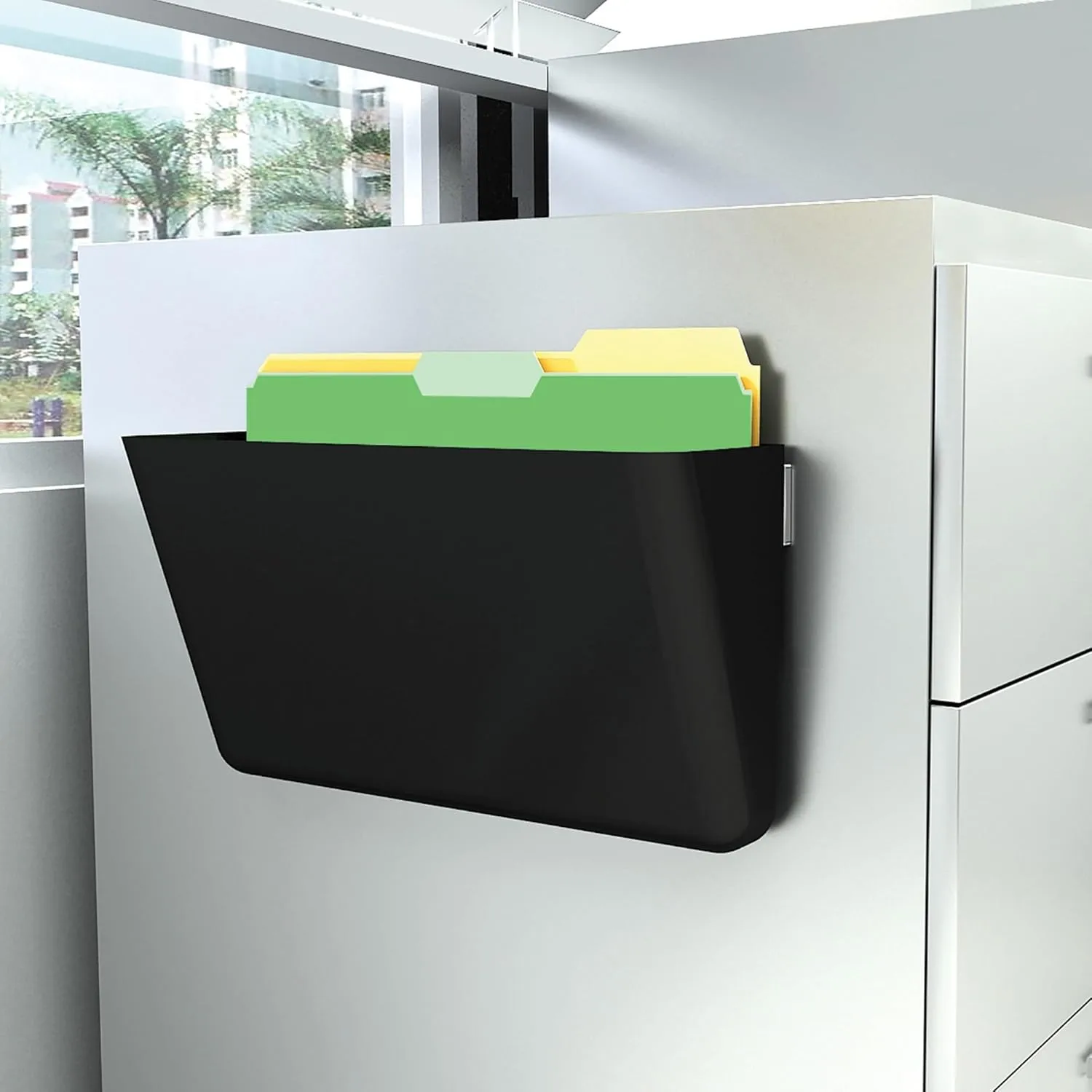 Deflect-O DocuPocket Letter Size Wall File, 7in H x 13in W x 4in D, 50% Recycled, Black
