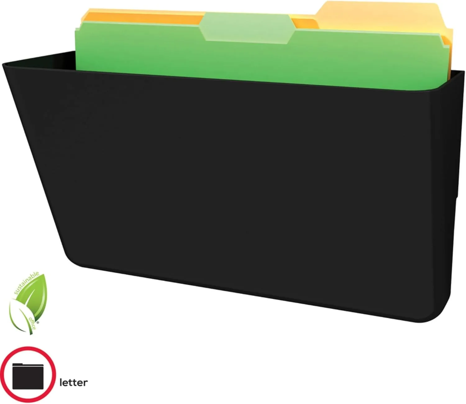 Deflect-O DocuPocket Letter Size Wall File, 7in H x 13in W x 4in D, 50% Recycled, Black