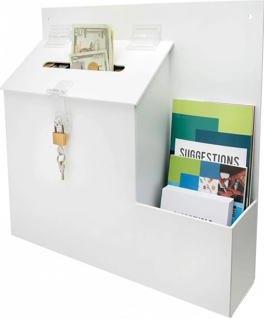 Deflecto 79803 Plastic Suggestion Box with Locking Top, White
