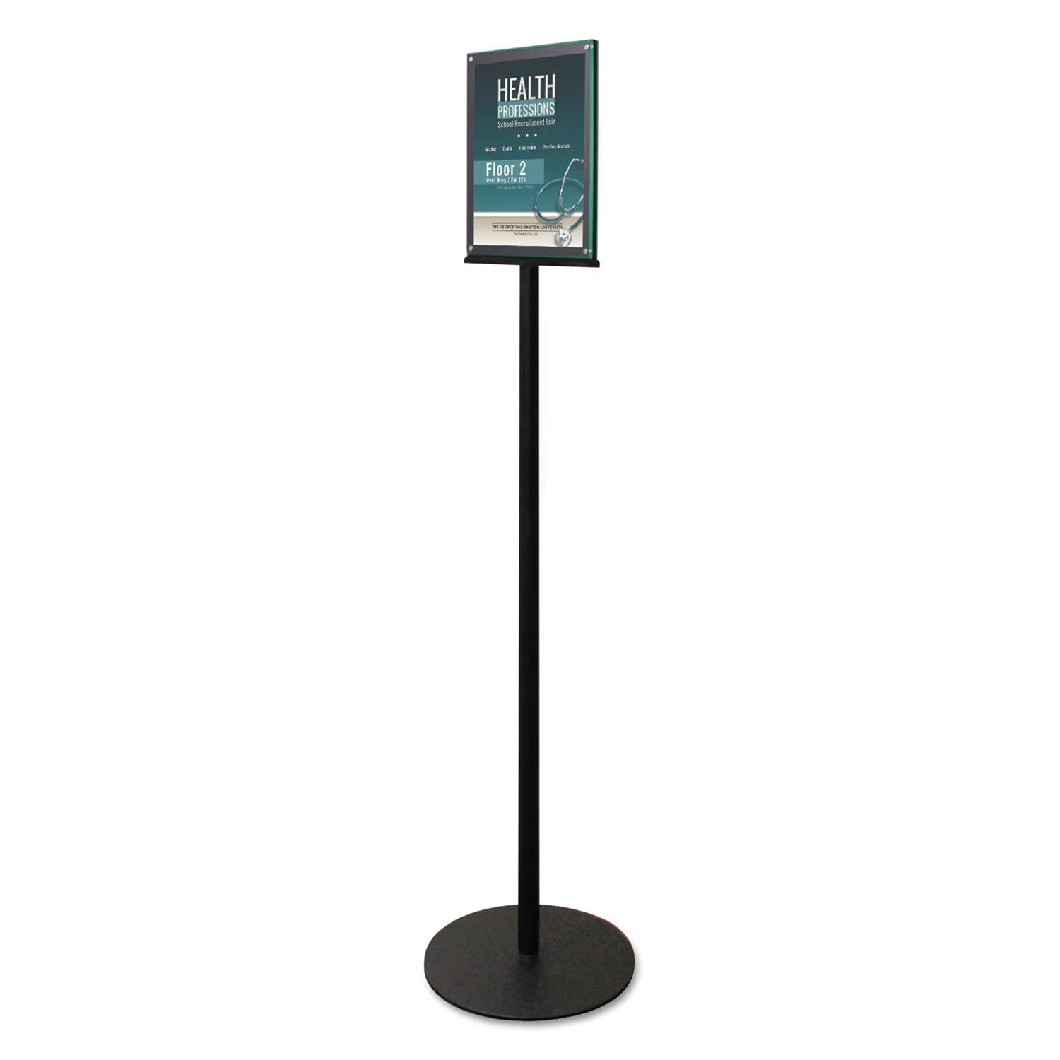 deflecto Double-Sided Magnetic Sign Display, 8.5 x 11 Insert, 56" Tall, Clear/Black