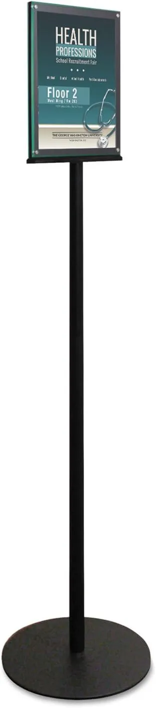 deflecto Double-Sided Magnetic Sign Display, 8.5 x 11 Insert, 56" Tall, Clear/Black