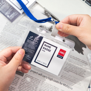 DELI E5756 PVC NAME BADGE/LANYARD BLUE