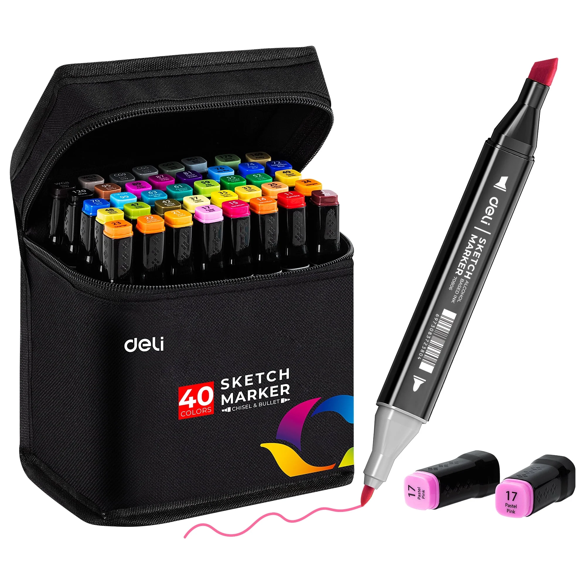 Deli Sketch Marker Dual Tips Chisel & Bullet -