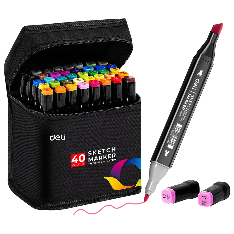 Deli Sketch Marker Dual Tips Chisel & Bullet -