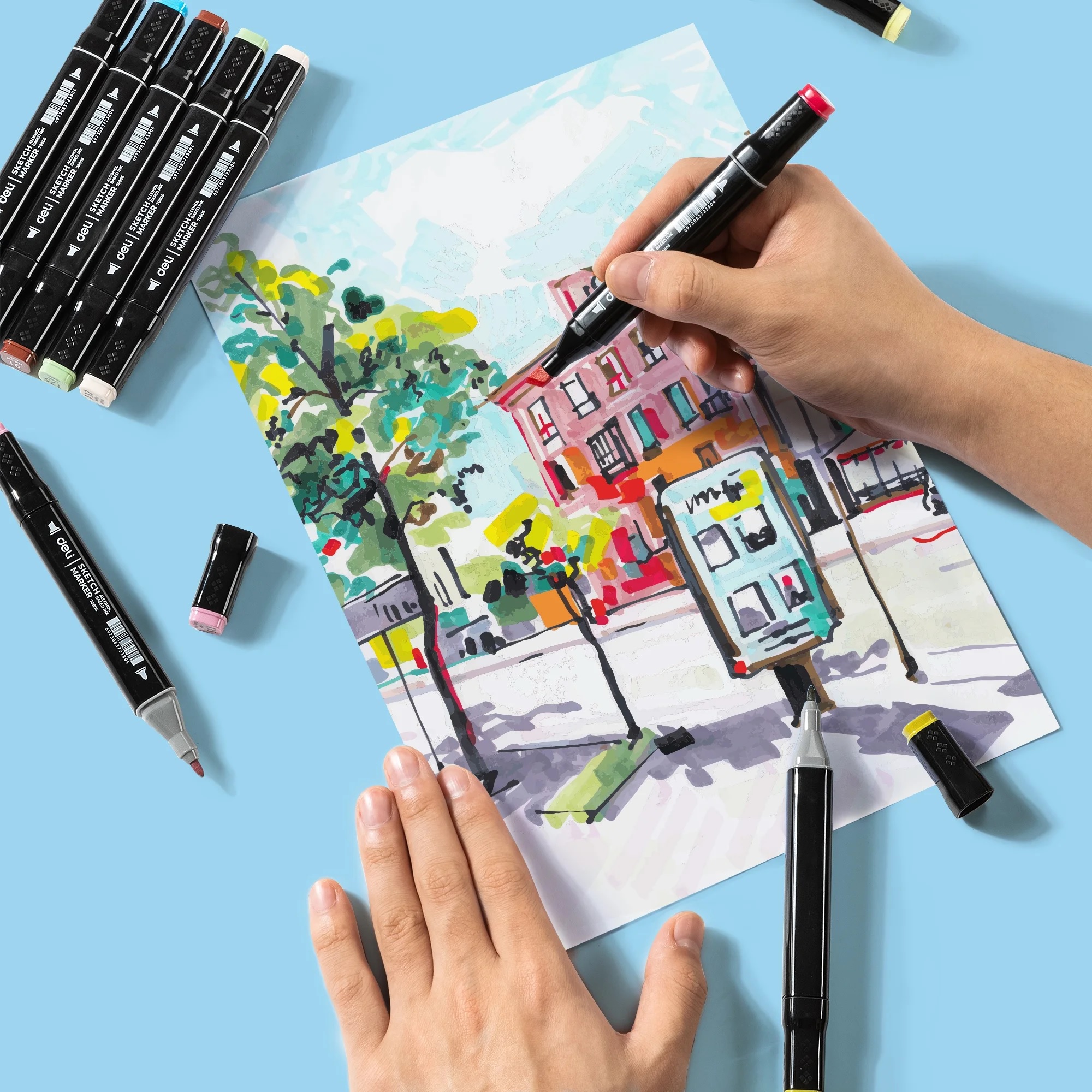 Deli Sketch Marker Dual Tips Chisel & Bullet -