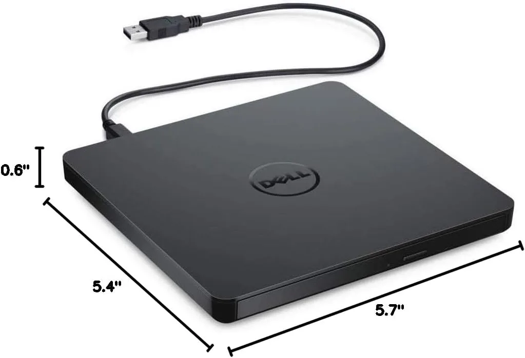 Dell USB Slim DVD +/- RW Drive DW316 - Plug and Play, 8 Watt Power Consumption, Windows 11 or below - Black Single