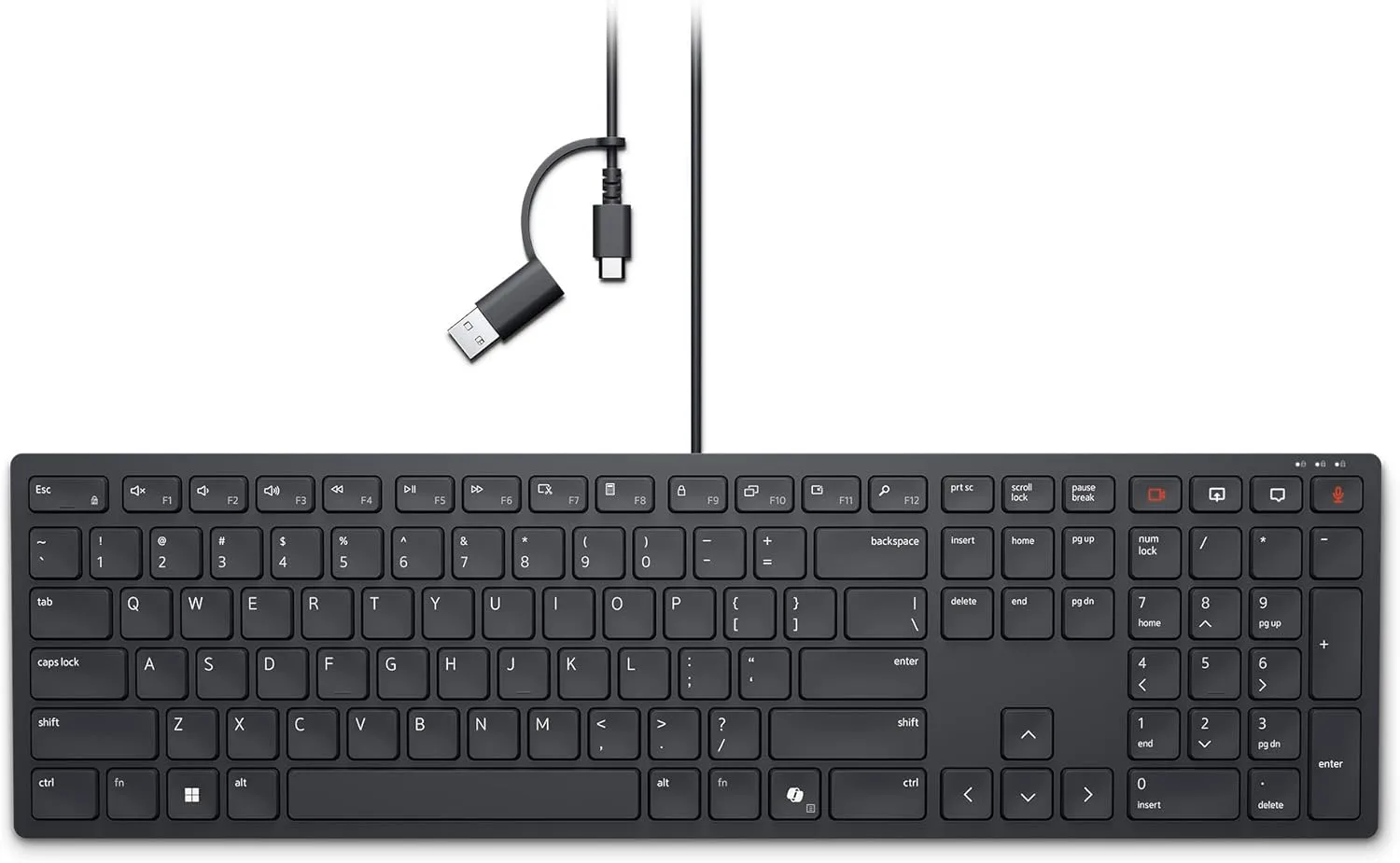 Dell KB525C Wired Collaboration Keyboard - USB-C & USB-A Versatile connectivity, 15 Programmable Shortcuts Keys