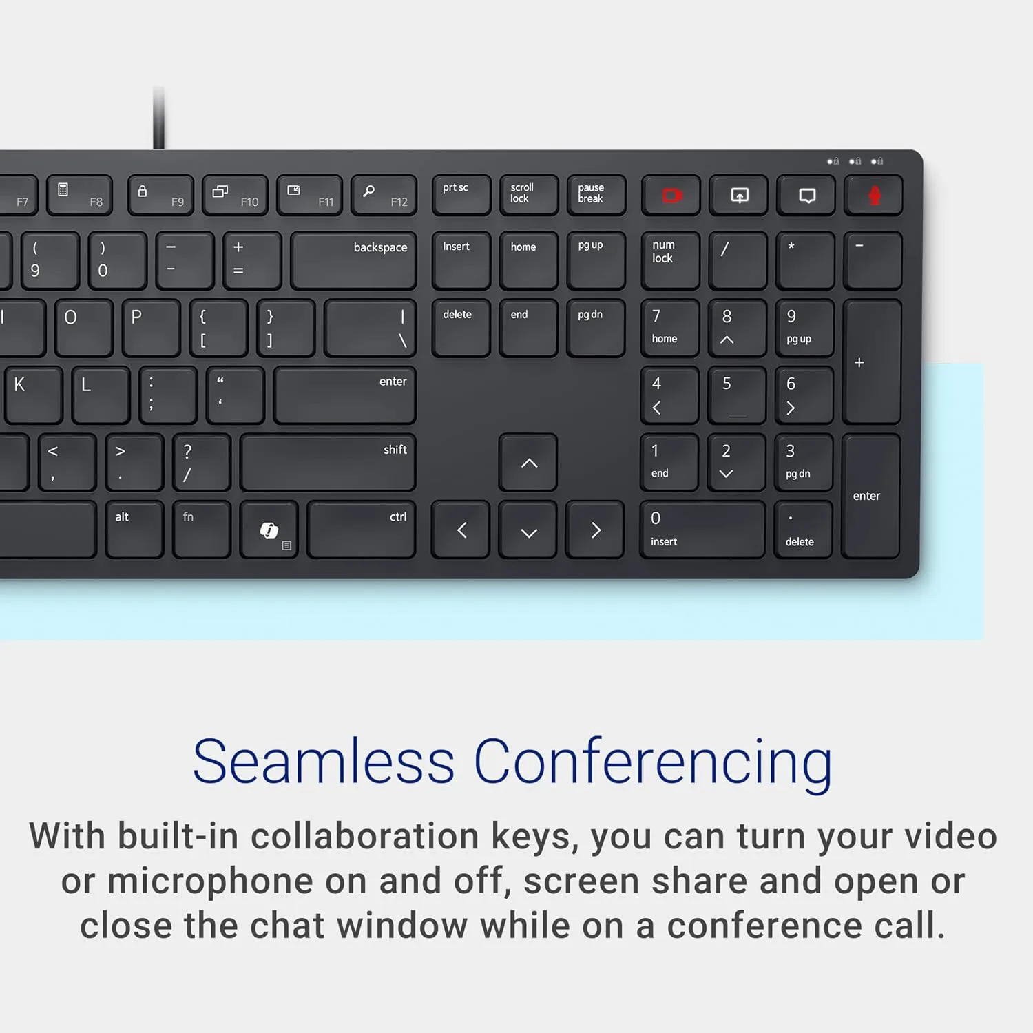 Dell KB525C Wired Collaboration Keyboard - USB-C & USB-A Versatile connectivity, 15 Programmable Shortcuts Keys